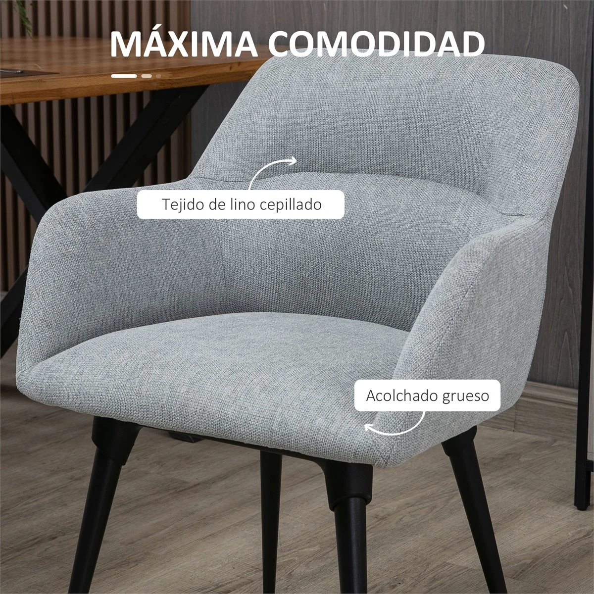 HOMCOM Silla De Comedor Butaca De Salón Tapizado En Lino Sintético Con Reposabrazos Y Patas De Acero Para Cocina Oficina Dormitorio Carga 120 Kg 59,5x59,5x78,5 Cm Gris 6 HOMCOM Silla De Comedor Butaca De Salón Tapizado En Lino Sintético Con Reposabrazos Y Patas De Acero Para Cocina Oficina Dormitorio Carga 120 Kg 59,5x59,5x78,5 Cm Gris - Imagen 4