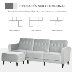 HOMCOM Sofá Cama Con Chaise Longue De 3 Plazas Convertible Con Reposapiés Movible Respaldo Ajustable Y Reposabrazos Tacto Aterciopelado 218x85x86 Cm Gris Claro -Mimoso Sofa Ventas 7a50c26cf8772a0b26700ffae21ecce6517b5317 e95e3a5c07614aadbc971b20cee62160