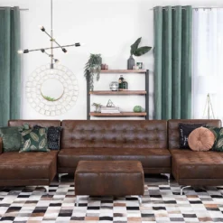 Sofá Cama En Forma De U Marrón En Piel Sintética ABERDEEN