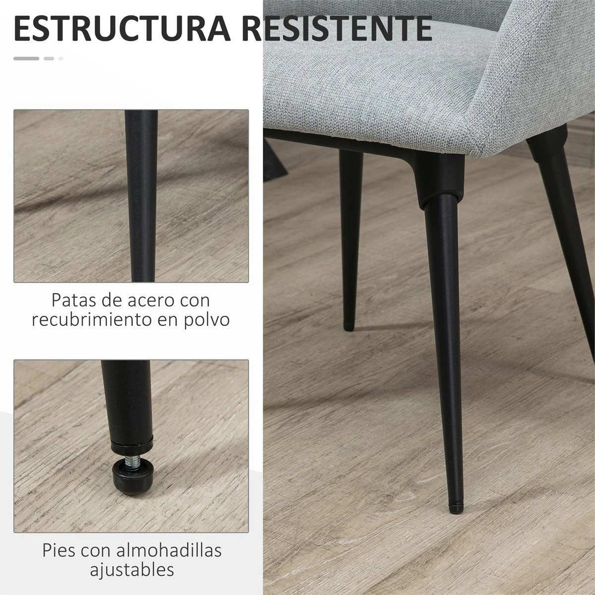 HOMCOM Silla De Comedor Butaca De Salón Tapizado En Lino Sintético Con Reposabrazos Y Patas De Acero Para Cocina Oficina Dormitorio Carga 120 Kg 59,5x59,5x78,5 Cm Gris 7 HOMCOM Silla De Comedor Butaca De Salón Tapizado En Lino Sintético Con Reposabrazos Y Patas De Acero Para Cocina Oficina Dormitorio Carga 120 Kg 59,5x59,5x78,5 Cm Gris - Imagen 5