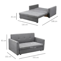 HOMCOM Sofá Cama De 2 Plazas Tapizado En Algodón Con 2 Cojines Desmontables Reposabrazos Y Base De Almacenaje Sofá Doble Moderno Para Salón Oficina 152x101x81 Cm Gris -Mimoso Sofa Ventas 86bc3a88ee47f149c227525e46c1a07ce91b5d21 dec6c960504349898cc452fe703bf3ea