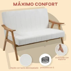 HOMCOM Sofá De 2 Plazas Moderno Sofá De Salón Decorativo Tapizado En Poliéster Con Asiento Acolchado Y Patas De Madera Para Dormitorio Carga 200 Kg 126x74x82 Cm Crema -Mimoso Sofa Ventas 87e09274691807e7fe2200e19e47ae10d9530069 13d0e37194574dbabd206c02b974a20f