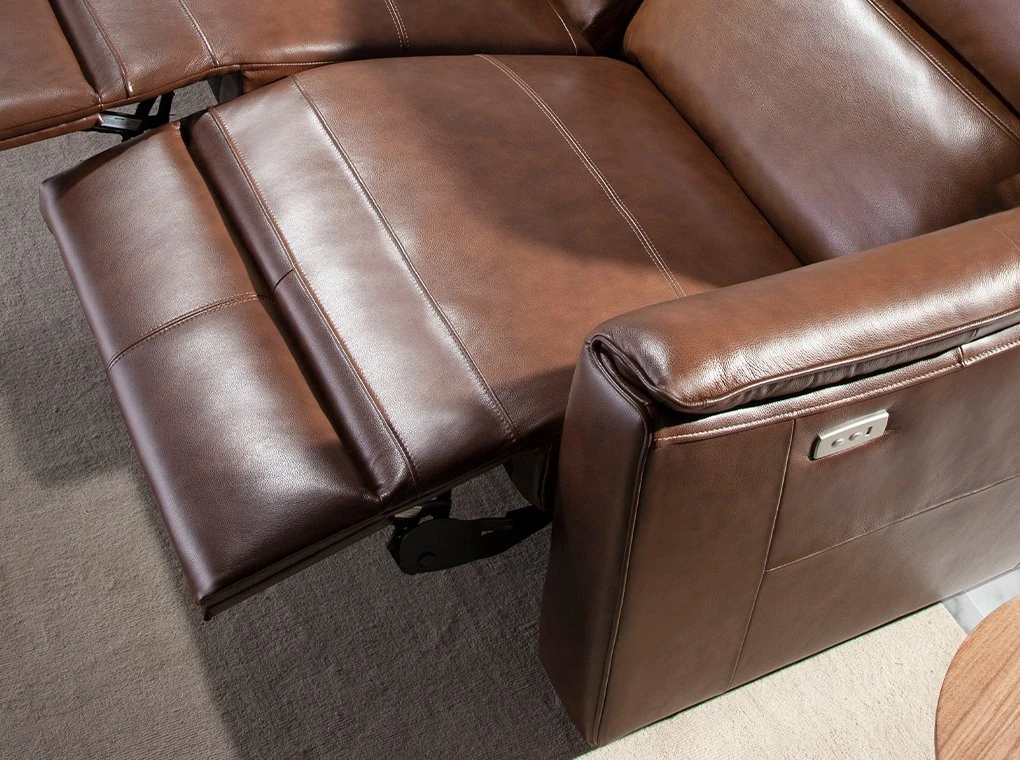 Sofá 2 Plazas Tapizado En Piel De Origen Vacuno Color Marón Cognac Con Mecanismo Eléctricos Relax. Estructura Interna De Madera De Pino Natural. Patas De PVC Color Negro. 7 Sofá 2 Plazas Tapizado En Piel De Origen Vacuno Color Marón Cognac Con Mecanismo Eléctricos Relax. Estructura Interna De Madera De Pino Natural. Patas De PVC Color Negro. - Imagen 5