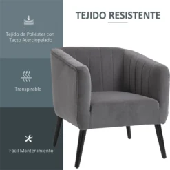 HOMCOM Sillón Nórdico Acolchado Silla Individual Tapizada En Terciopelo Vintage De Madera Con Patas Y Reposabrazos 71x65x76 Cm Gris -Mimoso Sofa Ventas 909108732bec6331e2fd0bedd44ab764af931860 453efc8c96994e9581709eb1829c3f98