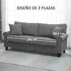 HOMCOM Sofá De 2 Plazas Sofá De Salón Moderno Tapizado En Poliéster Con 2 Cojines Ribete De Cabeza De Clavo Y Patas De Madera De Caucho 196x80,5x89 Cm Gris -Mimoso Sofa Ventas 96c2ac2dfa0eb8a90669e614283755ab9a6dc529 e7fca03a2ead429f8b1ad490873a1d14