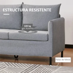 HOMCOM Sofá De 2 Plazas Tapizado En Lino Sintético Sillón Biplaza De Salón Con Cojines Acolchados Desenfundables Reposabrazos Y Patas De Acero 130x67x76,5 Cm Gris -Mimoso Sofa Ventas 997f85d1cc103c07e03c1eecec0c4a2e65c8c531 6e6ff9ef657443fdb25a1b0647bab359
