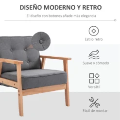 HOMCOM Butaca De Salón Moderno Sillón Individual Tapizado En Lino Con Asiento Acolchado Y Marco De Madera Para Oficina Dormitorio Carga 200 Kg 70x64,5x74 Cm Gris -Mimoso Sofa Ventas 99ce72adf7b9208e703c48593f71022cb01550c9 1837167cfebd46aa9327c8be69b6a498