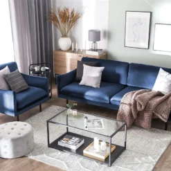 Conjunto De Sala De Estar 4 Plazas De Terciopelo Azul Oscuro VINTERBRO