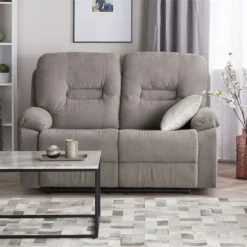Sofá 2 Plazas Reclinable De Poliéster Gris Pardo BERGEN