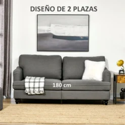 HOMCOM Sofá De 3 Plazas Sofá De Salón Moderno Tapizado En Lino Sintético Con Patas De Madera De Caucho Carga 300 Kg 180x82x73 Cm Gris Oscuro -Mimoso Sofa Ventas a5f4b1a0f57b1534755efbde7607c658ed8d002b 56161f3aea7e45a9a468db62f2cf425a