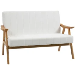HOMCOM Sofá De 2 Plazas Moderno Sofá De Salón Decorativo Tapizado En Poliéster Con Asiento Acolchado Y Patas De Madera Para Dormitorio Carga 200 Kg 126x74x82 Cm Crema