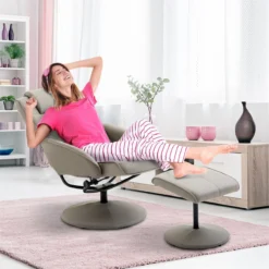 HOMCOM Sillón Relax Reclinable Hasta 145° Con Taburete Reposapiés Sillón De Salón Giratorio 360° Tapizado En PU Y Estructura De Acero 78x67x98 Cm Gris -Mimoso Sofa Ventas aaa988a31e6e793e43c96b6ed9c32aa87bd993b1 9b4661059f7c47c3835cb8078af8e3e2