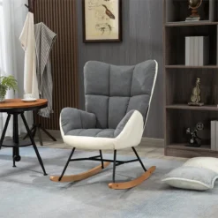 HOMCOM Sillón Mecedora Silla Balancín Tapizada En Lino Moderno Con Respaldo Alto Y Patas De Madera Para Salón Dormitorio Carga 150 Kg 42x46x47 Cm Gris -Mimoso Sofa Ventas ab3208ea613c4080fb7e25745ba6993f63fdfd20 965212a41c4047c5b53fee59dc7c0943