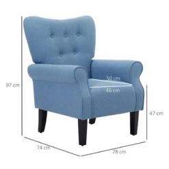 HOMCOM Butaca De Salón Tapizada En Tela Sillón Relax Con Reposabrazos Asiento Acolchado Y Patas De Madera Estilo Moderno Para Dormitorio 78x74x97 Cm Azul -Mimoso Sofa Ventas ad581d6251910cfb9f95e2b88c74aa798332e69d e03be8e4a7f647beab46bd71f1c8a8bc