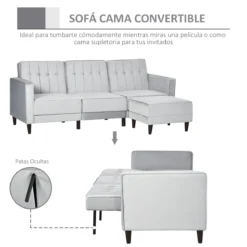 HOMCOM Sofá Cama Con Chaise Longue De 3 Plazas Convertible Con Reposapiés Movible Respaldo Ajustable Y Reposabrazos Tacto Aterciopelado 218x85x86 Cm Gris Claro -Mimoso Sofa Ventas ad66bb4098c6ccbb47db0629fce9889c6ff7d7f4 01012cf3488a4a39bf227bbad10e66ef