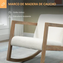 HOMCOM Silla Mecedora Tapizada En Forro Polar Sillón Balancín Relax Con Asiento Acolchado Reposabrazos Y Pies De Madera De Caucho Para Salón Dormitorio 60x81x71 Cm Crema -Mimoso Sofa Ventas ade22916a240df810dd4efd3d232dd101ca8e1f0 935072dde5eb45ea85bd54138a0afd12