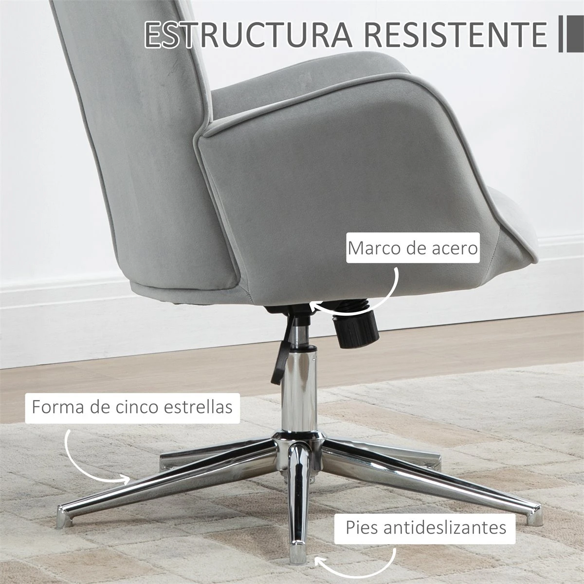 HOMCOM Sillón Individual Tapizado En Terciopelo Sillón De Salón Con Altura Ajustable Reposabrazos Giratorio 360° Para Oficina Estudio Dormitorio 66x73x102,5-111,5 Cm Gris 8 HOMCOM Sillón Individual Tapizado En Terciopelo Sillón De Salón Con Altura Ajustable Reposabrazos Giratorio 360° Para Oficina Estudio Dormitorio 66x73x102,5-111,5 Cm Gris - Imagen 6