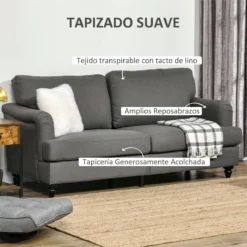 HOMCOM Sofá De 3 Plazas Sofá De Salón Moderno Tapizado En Lino Sintético Con Patas De Madera De Caucho Carga 300 Kg 180x82x73 Cm Gris Oscuro -Mimoso Sofa Ventas b91b9fe396053b6242020d731c8dcd90f3784d5d 4c077ae1a8d240ed8f74e88896a81356