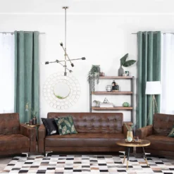 Conjunto De Sala De Estar 5 Plazas De Piel Sintética Marrón ABERDEEN