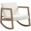 HOMCOM Silla Mecedora Tapizada En Forro Polar Sillón Balancín Relax Con Asiento Acolchado Reposabrazos Y Pies De Madera De Caucho Para Salón Dormitorio 60x81x71 Cm Crema