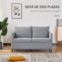 HOMCOM Sofá De 2 Plazas Tapizado En Lino Sintético Sillón Biplaza De Salón Con Cojines Acolchados Desenfundables Reposabrazos Y Patas De Acero 130x67x76,5 Cm Gris -Mimoso Sofa Ventas c106f62bae5ac76904d366635a62736b1a45e72c fe96050d2ac544ffb6229c4c800286ce