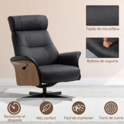 HOMCOM Sillón De Salón Con Otomana Reposapiés Tapizado En Microfibra Sillón Relax Reclinable Hasta 135° Giratorio 360° Con Reposacabezas Ajustable Para Salón Oficina 84x83x103 Cm Negro -Mimoso Sofa Ventas c1507e6f41ef83d67efdfd5170c4865bdf64192d aa474071dd3841a1aa3ac7d85d242ba7