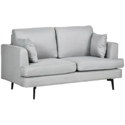HOMCOM Sofá De 2 Plazas Sofá De Salón Moderno Tapizado En Lino Sintético Con 2 Cojines Acolchados Reposabrazos Y Patas De Acero 160x87x87 Cm Gris Claro