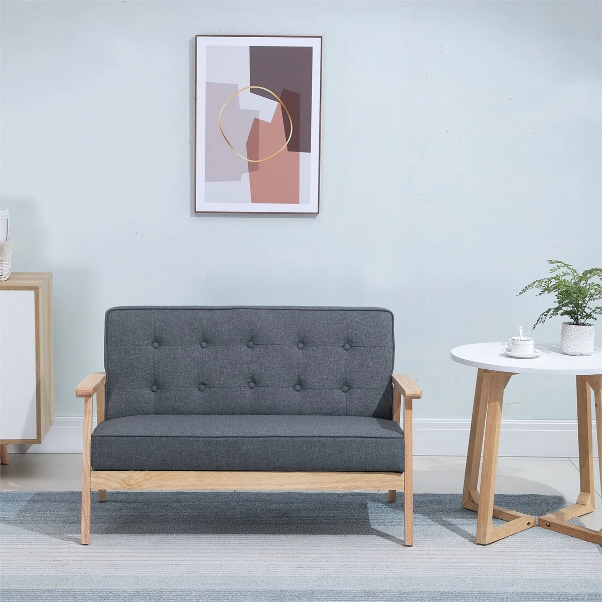 HOMCOM Sofá De 2 Plazas Con Respaldo Y Cojines Acolchados Patas De Madera Antideslizantes Botones Con Mechones Salón Dormitorio Oficina 114x66x69 Cm Gris 4 HOMCOM Sofá De 2 Plazas Con Respaldo Y Cojines Acolchados Patas De Madera Antideslizantes Botones Con Mechones Salón Dormitorio Oficina 114x66x69 Cm Gris - Imagen 2