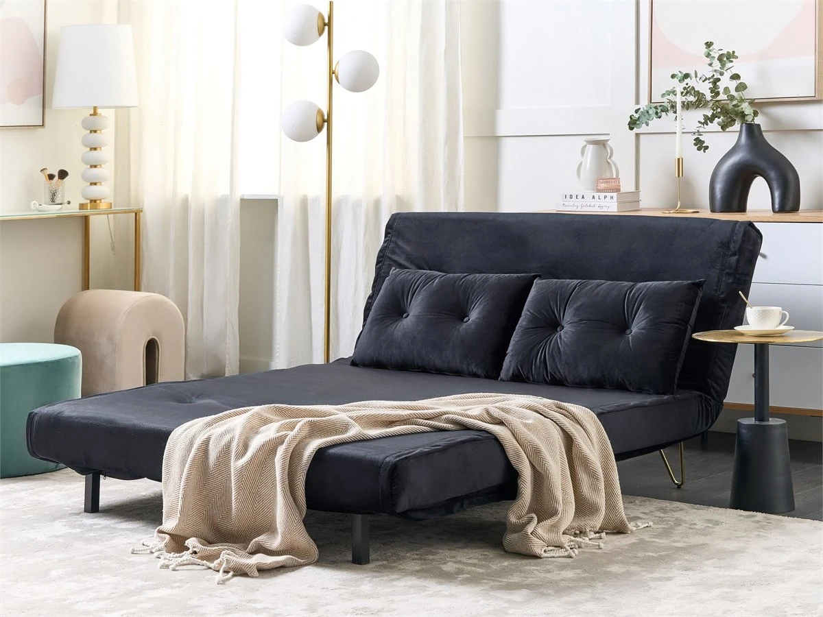 Sofá Cama 2 Plazas De Terciopelo Negro/dorado VESTFOLD 6 Sofá Cama 2 Plazas De Terciopelo Negro/dorado VESTFOLD - Imagen 4