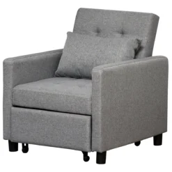 HOMCOM Sofá Cama Individual Sillón Con Respaldo Reclinable Cojín Desenfundable Asiento Acolchado Y 4 Ruedas 69x77x84 Cm Gris