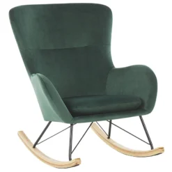 Silla Mecedora De Terciopelo Verde Oscuro/madera Clara/negro ELLAN