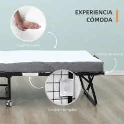 HOMCOM Cama Plegable 200x90x42,5 Cm Cama De Camping Portátil Con Colchón Individual Ruedas Y Frenos Carga 150 Kg Para Dormitorio Salón Oficina Blanco -Mimoso Sofa Ventas cd9d946ed3aa8e4530fde7277f57616093fbfd8a a62b475b40864ce0b2349dd3f4f31d25