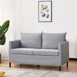 HOMCOM Sofá De 2 Plazas Tapizado En Lino Sintético Sillón Biplaza De Salón Con Cojines Acolchados Desenfundables Reposabrazos Y Patas De Acero 130x67x76,5 Cm Gris -Mimoso Sofa Ventas cddfa71e23a51065396327711637d8fc01fa61d0 fe4181c121874255bb2ace47aa09f57a