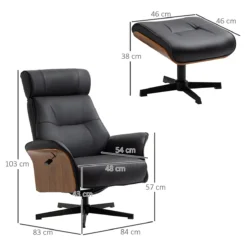 HOMCOM Sillón De Salón Con Otomana Reposapiés Tapizado En Microfibra Sillón Relax Reclinable Hasta 135° Giratorio 360° Con Reposacabezas Ajustable Para Salón Oficina 84x83x103 Cm Negro -Mimoso Sofa Ventas d01bb10a7da7baa6989648be9140edd75cfb129f 078163fb37a344df8749e5886dd5b9df