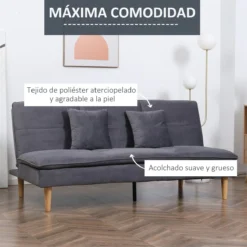 HOMCOM Sofá Cama De 3 Plazas Tapizado En Franela Con Respaldo Ajustable En 2 Posiciones 2 Cojines Y Patas De Madera Sofá Moderno Para Salón Oficina 181x92x84 Cm Gris -Mimoso Sofa Ventas d12b845006d1e0fd539116a914bd25af4c845e7b 8d77029e71f94ffc9f622dc3355b9953