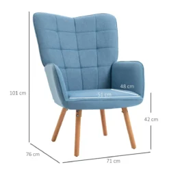 HOMCOM Butaca De Salón Moderna Sillón Con Respaldo Alto Reposabrazos Tela De Lino Y Patas De Madera De Haya Para Comedor Cocina 71x76x101 Cm Azul -Mimoso Sofa Ventas d3a4f51ed5d2bb75646b442f11db6f4d230abf80 428135832f0440439bef173830435784