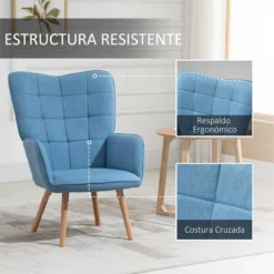 HOMCOM Butaca De Salón Moderna Sillón Con Respaldo Alto Reposabrazos Tela De Lino Y Patas De Madera De Haya Para Comedor Cocina 71x76x101 Cm Azul -Mimoso Sofa Ventas d3a70a2a1a471fab7b7d26959b104adf46a3df89 9f7743515a7e4878bc452f85fac99fbf