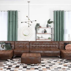 Sofá XXL En Piel Sintética Marrón Con Reposapiés ABERDEEN