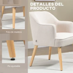 HOMCOM Sillón Nórdico Moderno Butaca De Salón Tapizada En Lino Con Patas De Madera Para Dormitorio Oficina Estudio Carga 120 Kg 64,5x65x79,5 Cm Crema -Mimoso Sofa Ventas d698b66add9b5c4173159ba052b81c1b4f26527a 2b8a5801dfc24e0a885c9b5792b5e8ed