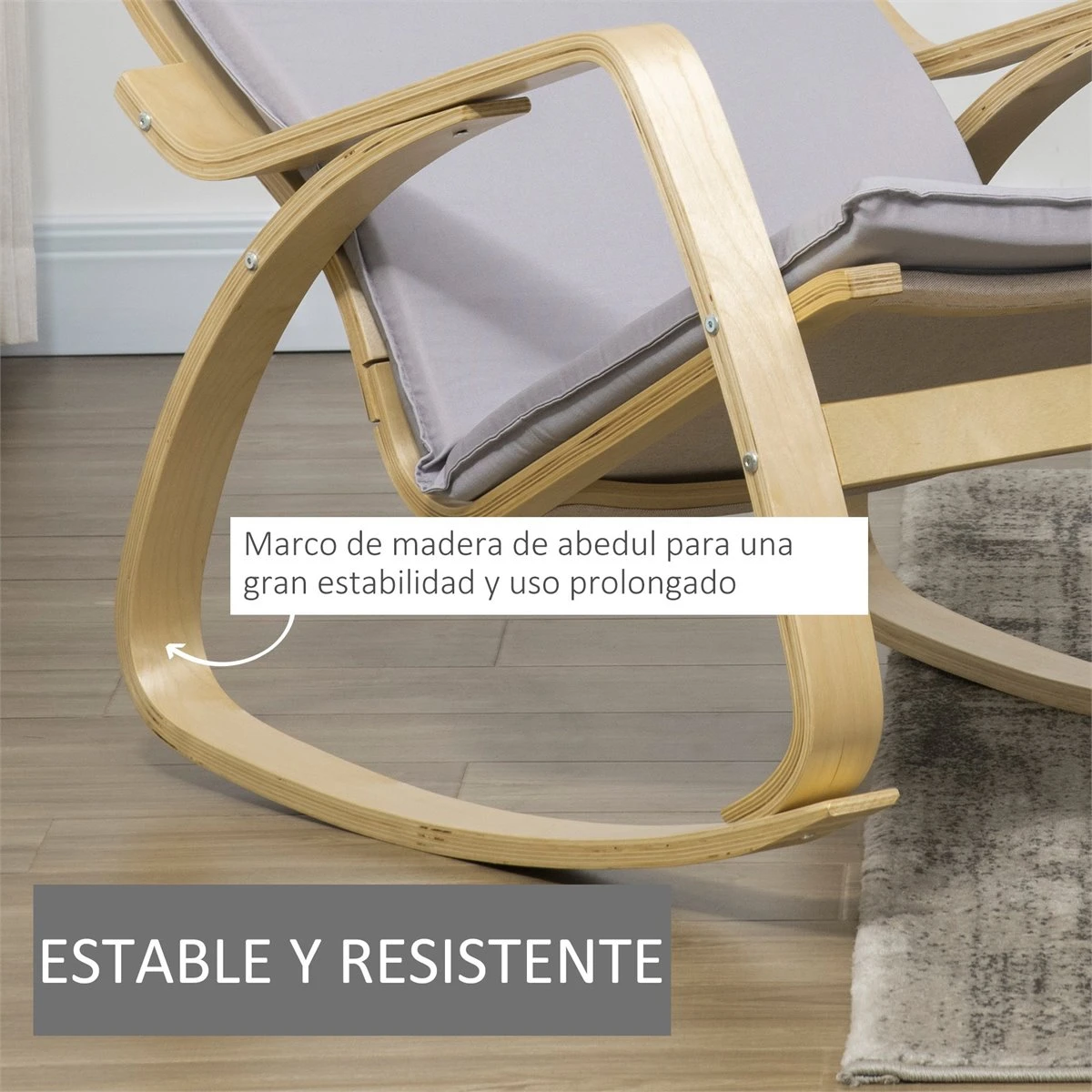 HOMCOM Silla Mecedora Tapizada En Tela Sillón Balancín Relax Con Cojín Desenfundable Reposabrazos Y Pies De Madera De Abedul Para Salón Dormitorio 67x97x84 Cm Gris 6 HOMCOM Silla Mecedora Tapizada En Tela Sillón Balancín Relax Con Cojín Desenfundable Reposabrazos Y Pies De Madera De Abedul Para Salón Dormitorio 67x97x84 Cm Gris - Imagen 4