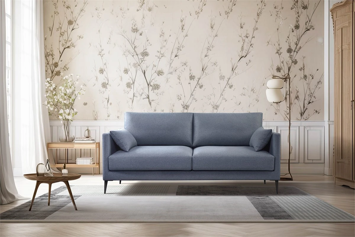 Sofa De 3 Plazas NERO En Tela Con Patas Metalicas Azul 5 Sofa De 3 Plazas NERO En Tela Con Patas Metalicas Azul - Imagen 3