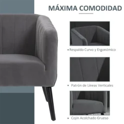 HOMCOM Sillón Nórdico Acolchado Silla Individual Tapizada En Terciopelo Vintage De Madera Con Patas Y Reposabrazos 71x65x76 Cm Gris -Mimoso Sofa Ventas dd8d544ba615644148779de9699dfad8d26e7a8a f12c093cb429421eb022dd7c567dac30