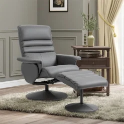 HOMCOM Sillón De Salón Con Otomana Reposapiés Tapizado En PU Sillón Relax Reclinable Hasta 135° Y Giratorio 360° Con Respaldo Ajustable Para Salón Dormitorio Oficina 80x84x100 Cm Gris -Mimoso Sofa Ventas e07a6ee40e2c82a00c132d1dd9e894bb409522f1 8848dcab942e4ff7ba33eb9eb90a3e6d
