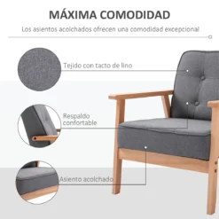 HOMCOM Butaca De Salón Moderno Sillón Individual Tapizado En Lino Con Asiento Acolchado Y Marco De Madera Para Oficina Dormitorio Carga 200 Kg 70x64,5x74 Cm Gris -Mimoso Sofa Ventas e223f8bb867d7305fd1ce6bd8bc793652a9bebf3 a485f4dc64804c26bebe3817135d0013