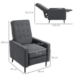 HOMCOM Sillón Relax Reclinable Manual Hasta 145° Tapizado En Poliéster Con Reposapiés Retráctil Carga 150 Kg Para Salón Oficina Dormitorio 68x87x100 Cm Gris -Mimoso Sofa Ventas e2414712dfe8ee2936dabd5e4f986deaf5f67e84 fb10891348ce4c8eb7c4c32dc25c20c5