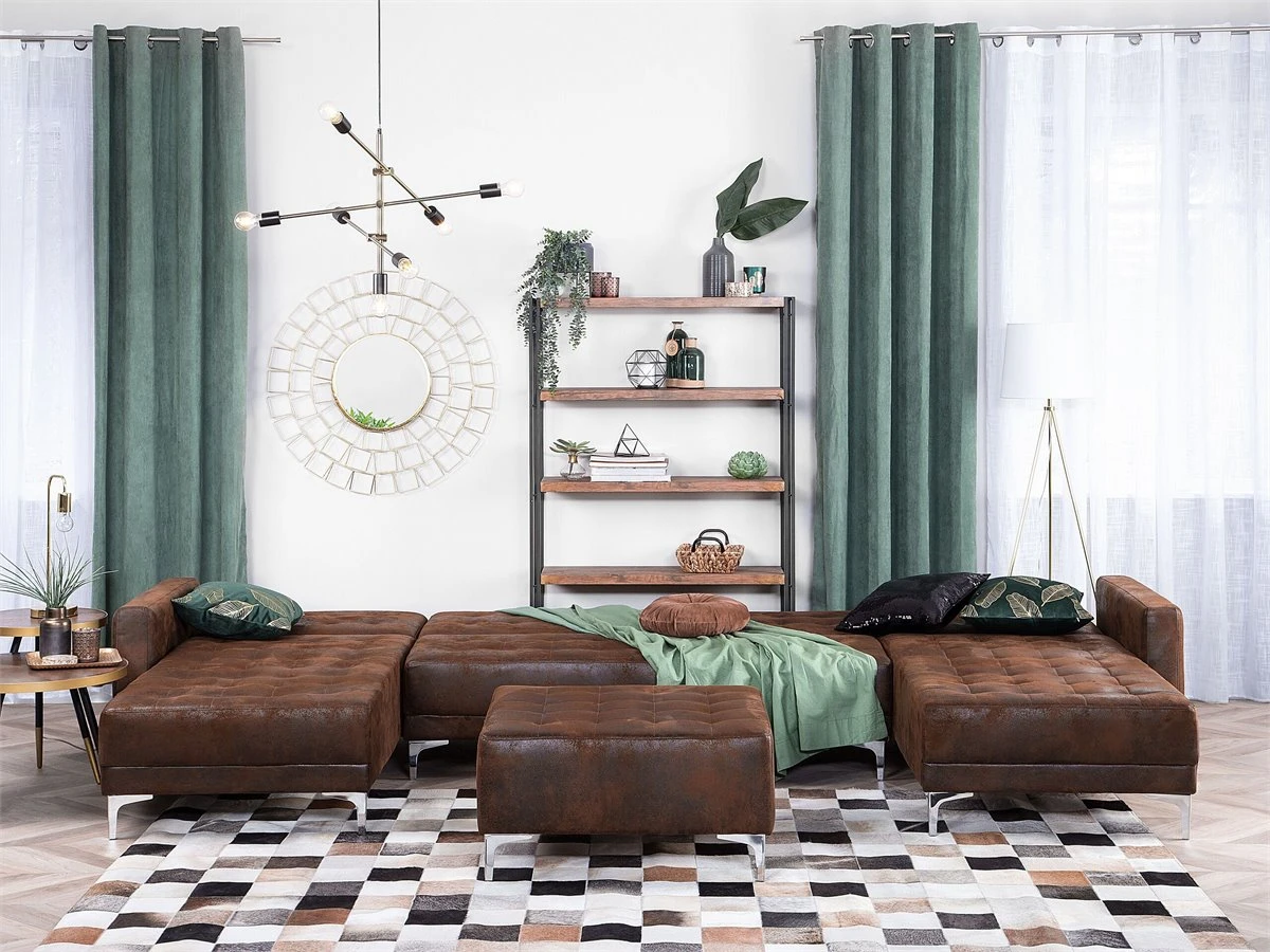 Sofá Cama Tapizado En Forma De U Marrón Con Reposapiés ABERDEEN 6 Sofá Cama Tapizado En Forma De U Marrón Con Reposapiés ABERDEEN - Imagen 4