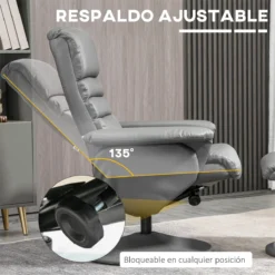 HOMCOM Sillón De Salón Con Otomana Reposapiés Tapizado En PU Sillón Relax Reclinable Hasta 135° Y Giratorio 360° Con Respaldo Ajustable Para Salón Dormitorio Oficina 80x84x100 Cm Gris -Mimoso Sofa Ventas e380b7f9f50ef4e98c5028e0c48616e7ccdf08d7 bd1baba810c14f6aa7b1e237725f39ca