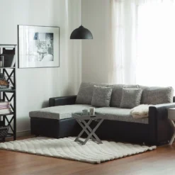 Sofá Cama Esquinero De Poliéster Gris Oscuro/beige Derecho TAMPERE