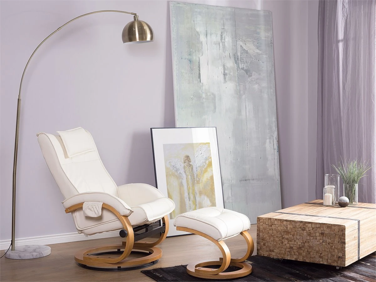 Sillón De Masaje De Piel Sintética Beige/madera Clara MAJESTIC 3 Sillón De Masaje De Piel Sintética Beige/madera Clara MAJESTIC