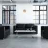 Conjunto De Sala De Estar 6 Plazas De Piel Negro HELSINKI